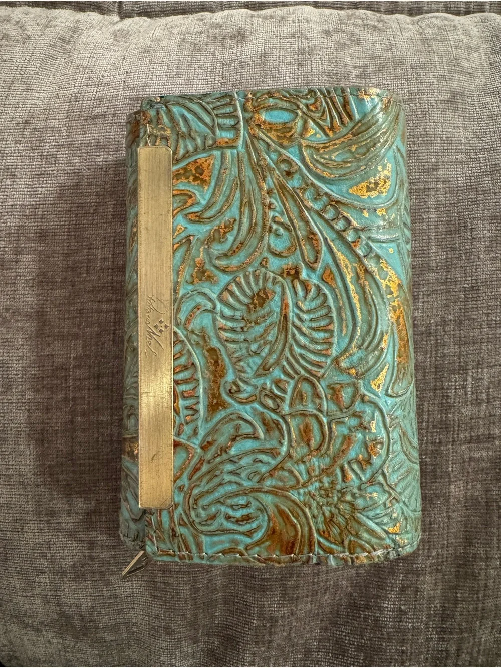 Patricia Nash Teal Embossed Leather Wallet with Brass Accent
